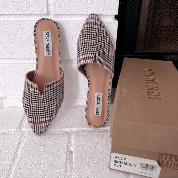 STEVE MADDEN ALLY Pointed Slip On Mule Size 5.5 Plaid Brown Multi - Picture 8 of 10